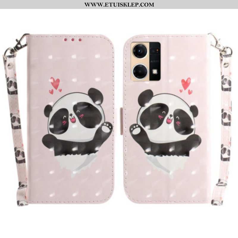 Etui Folio do Oppo Reno 7 z Łańcuch Panda Love Ze Smyczą